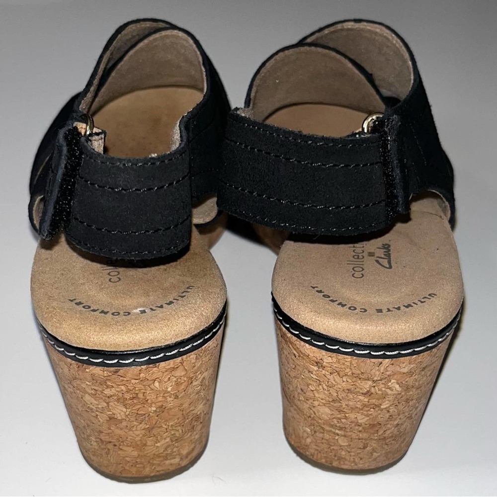 Clarks Black Suede Wedge Sandals Size 9 - Picture 4 of 12